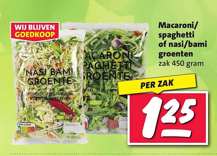 Macaroni/spaghetti of nasi/bami groente zak 450 gram