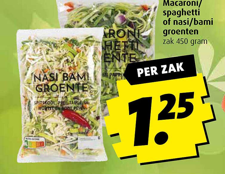 Macaroni/spaghetti of nasi/bami groente zak 450 gram