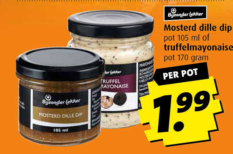 Mosterd dille dip pot 105 ml of truffelmayonaise pot 170 gram