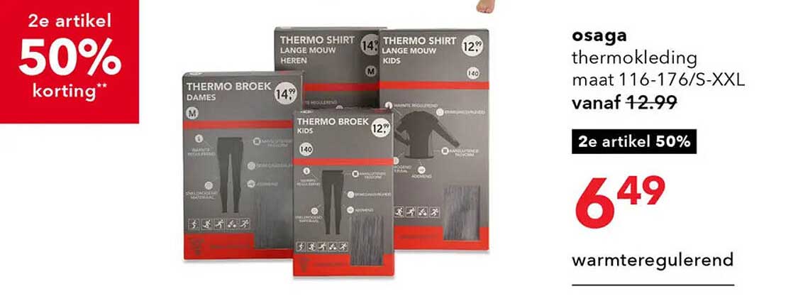 Osaga thermokleding maat 116-176/S-XXL vanaf 12.99