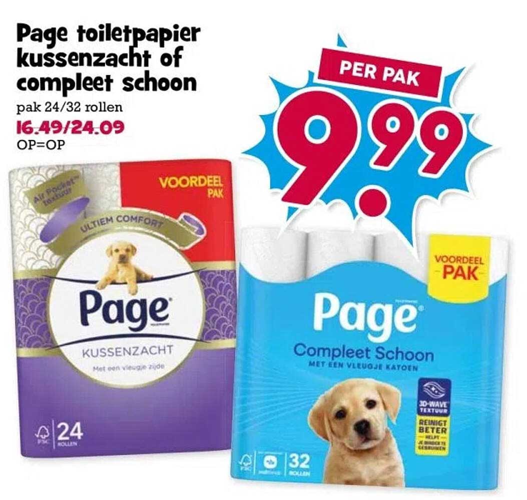 Page toiletpapier kussenzacht of compleet schoon pak 24/32 rollen