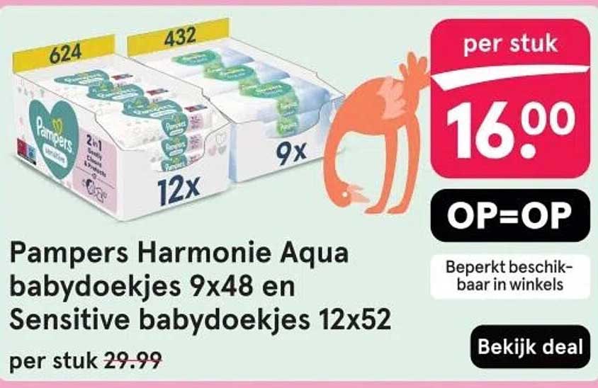 Pampers Harmonies Aqua babydoekjes 9x48 en Sensitive babydoekjes 12x52