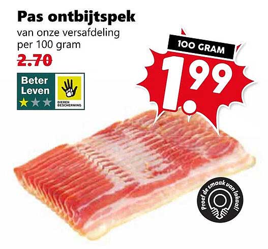 Pas ontbjt spek van onze versafdeling per 100 gram