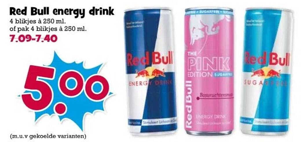 Red Bull energy drink 4 blikjes à 250 ml. of pak 4 blikjes à 250 ml.
