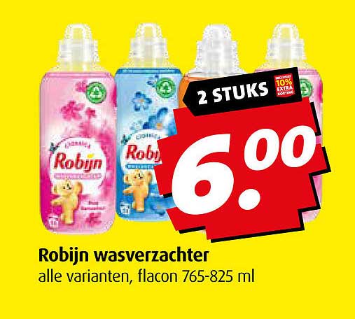 Robijn wasverzachter, flacon 765-825 ml - 2 STUKS