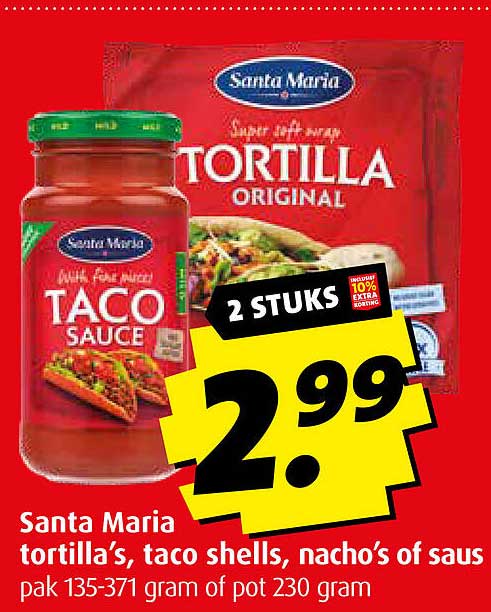 Santa Maria tortilla’s, taco shells, nacho’s of saus pak 135-371 gram of pot 230 gram