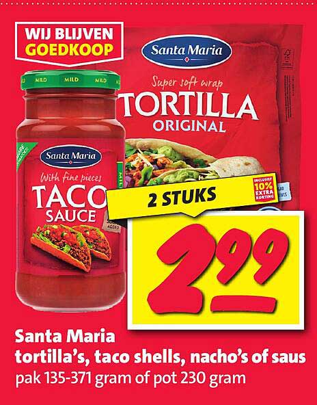 Santa Maria tortilla's, taco shells, nacho's of saus pak 135-371 gram of pot 230 gram