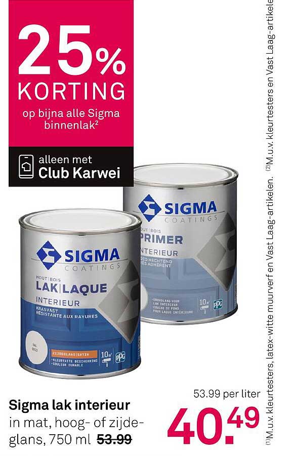 Sigma lak interieur in mat, hoog- of zijdeglans, 750 ml