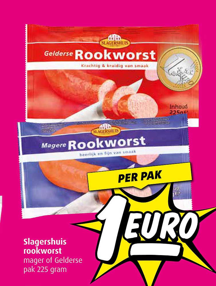 Slagershuis rookworst, magere of Gelderse pak 225 gram