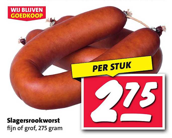 Slagersrookworst fijn of grof, 275 gram