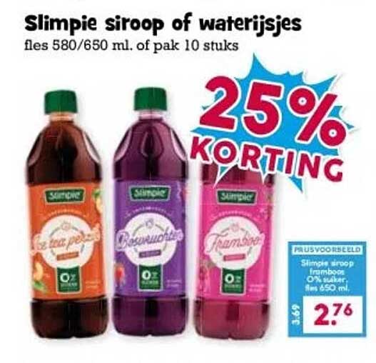 Slimpie siroop of waterijsjes fles 580/650 ml. of pak 10 stuks