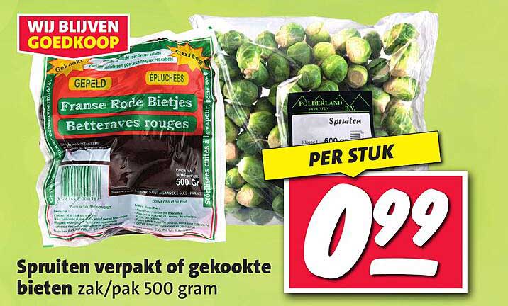 Spruiten verpakt of gekookte bietjes zak/pak 500 gram