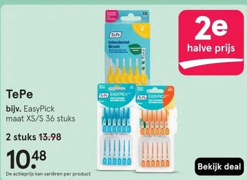 TePe EasyPick maat XS/S 36 stuks - 2 stuks €10,48 (gewone prijs €13,98)