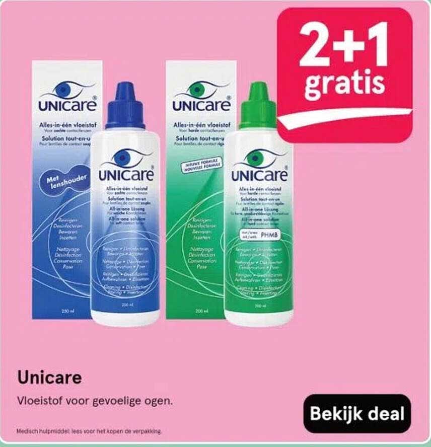 UNICare Vloeistof voor gevoelige ogen 2+1 gratis