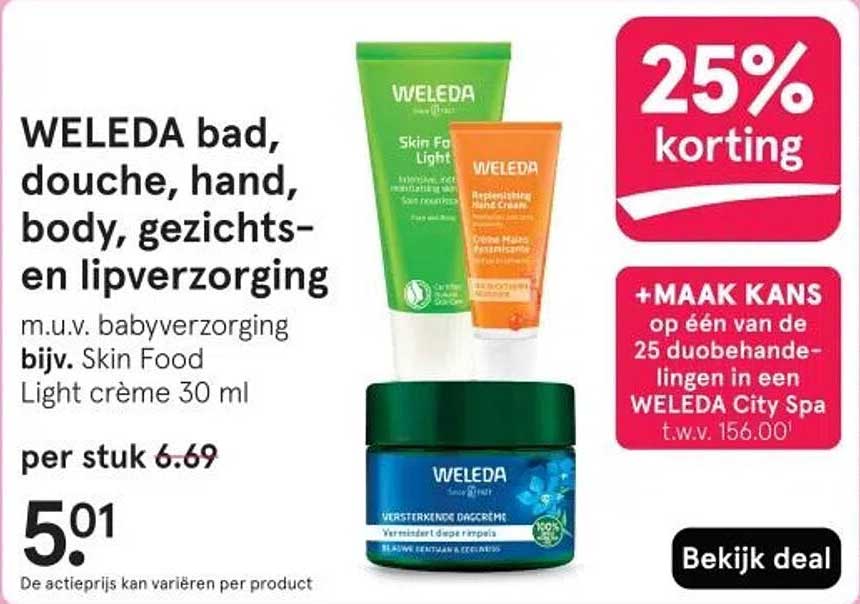 WELEDA bad, douche, hand, body, gezichts- en lipverzorging m.u.v. babyverzorging bijv. Skin Food Light crème 30 ml