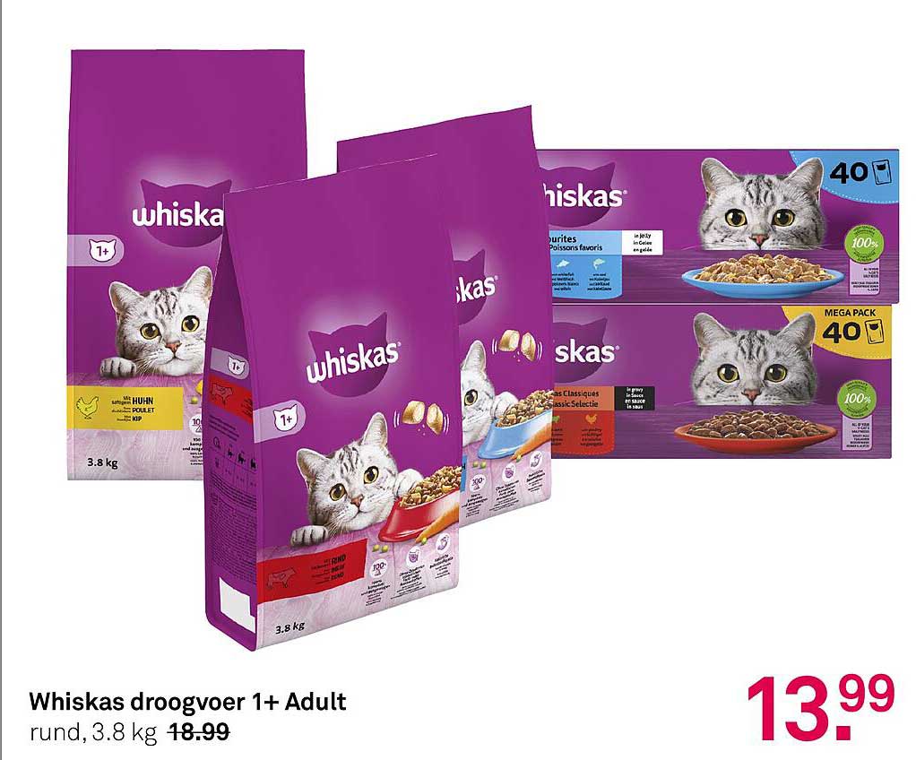 Whiskas droogvoer 1+ Adult rund, 3.8 kg