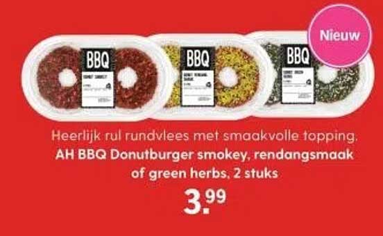 AH BBQ Donutburger smoky, rendangsmaak of green herbs, 2 stuks