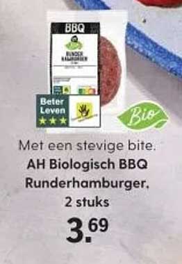 AH Biologisch BBQ Runderhamburger, 2 stuks