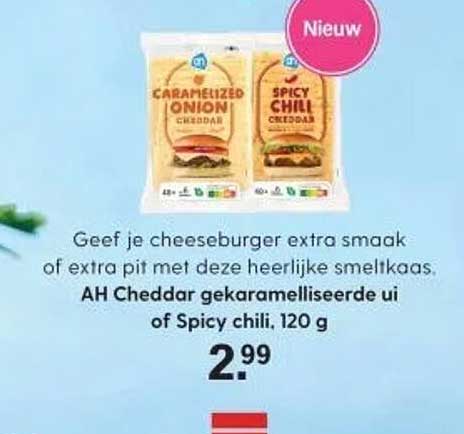 AH Cheddar gekarameliseerde ui of Spicy chili, 120 g
