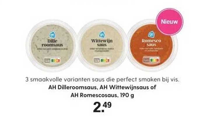 AH Dilleroomsaus, AH Wittewijnsaus of AH Romescosaus, 190 g