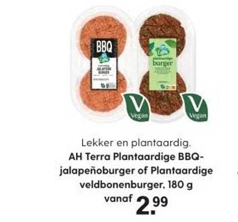 AH Terra Plantaardige BBQ-jalapeñoburger of Plantaardige veldbonenburger, 180 g