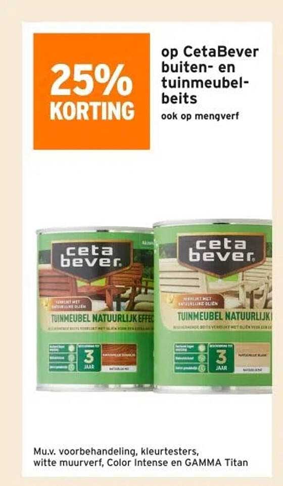 25% KORTING op CetaBever buiten- en tuinmeubelbeits