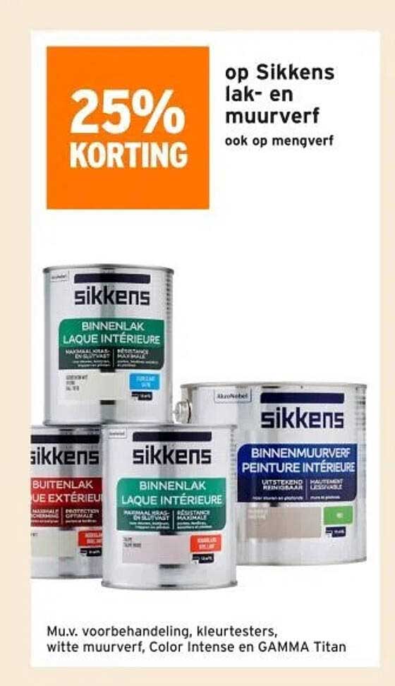 25% KORTING op Sikkens lak- en muurverf ook op mengverf
