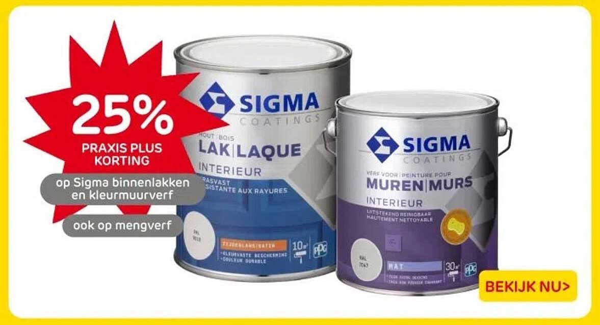 25% PRACTIS PLUS KORTING op Sigma binnenlakken en kleurverf