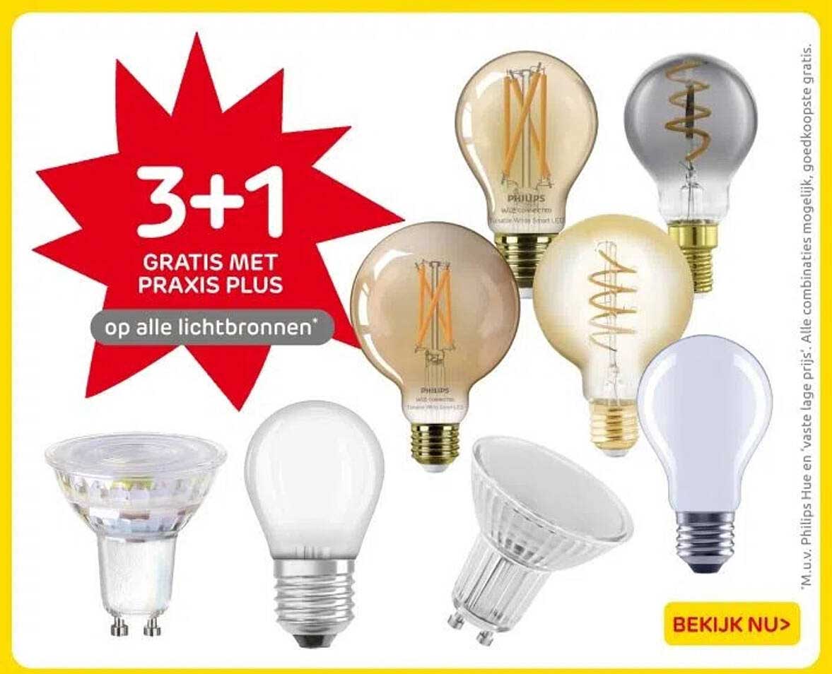 3+1 GRATIS MET PRAXIS PLUS op alle lichtbronnen*