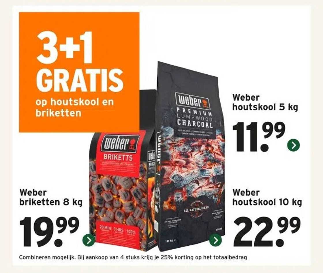 3+1 GRATIS op houtskool en briketten
