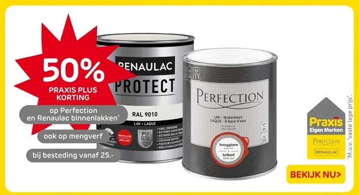 50% PRAKIS PLUS KORTING op Perfection en Renau lac binnenlakken