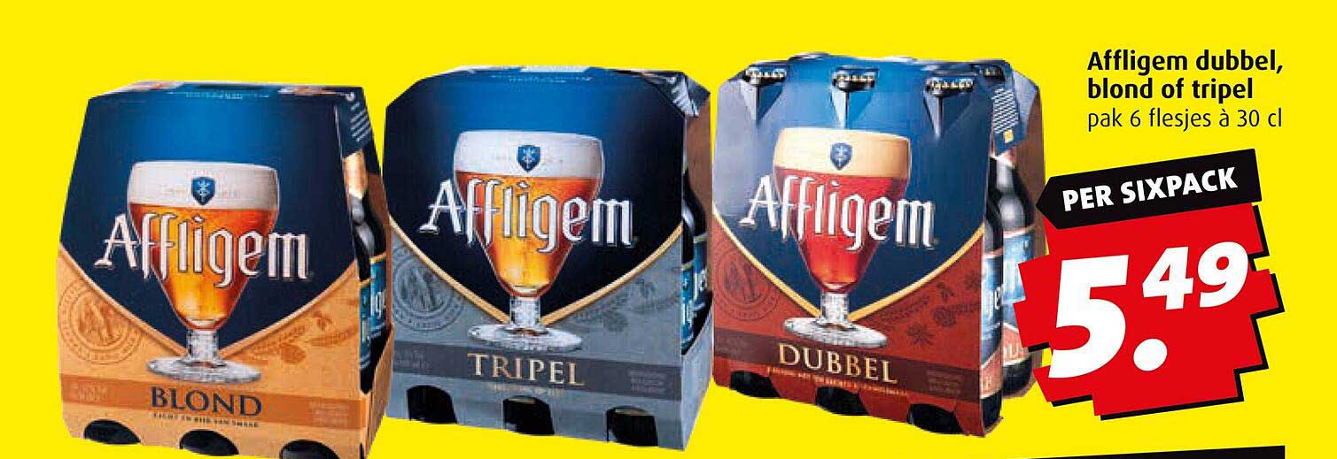 Affligem dubbel, blond of tripel pak 6 flesjes à 30 cl