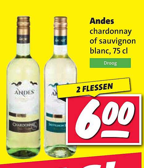 Andes chardonnay of sauvignon blanc, 75 cl