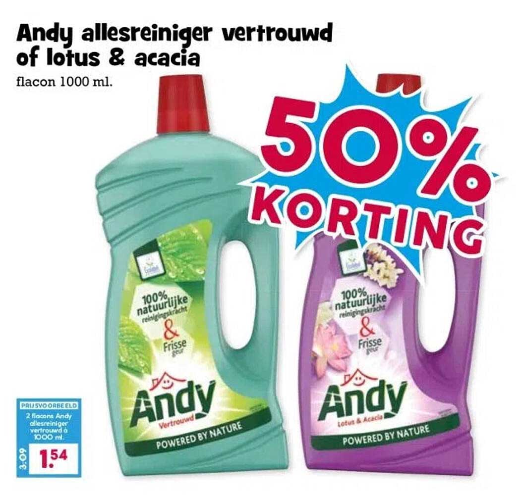 Andy allesreiniger vertrouwd of lotus & acacia flacon 1000 ml.