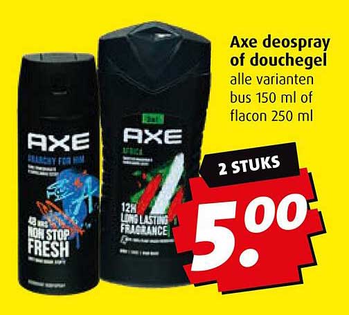 Axe deospray of douchegel alle varianten bus 150 ml of flacon 250 ml