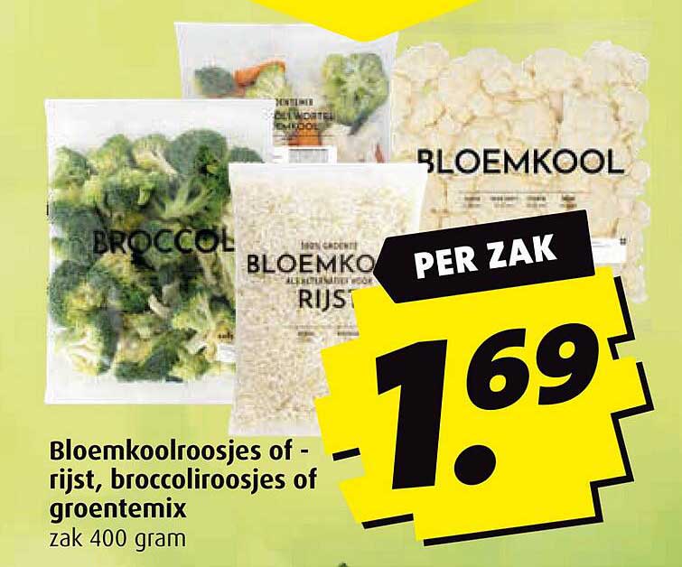 Bloemkoolroosjes of -rijst, broccoliroosjes of groentemix