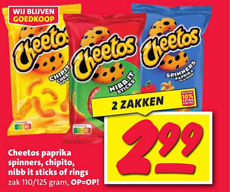 Cheetos paprika spinners, chipito, nibb it sticks of rings zak 110/125 gram, OP=OP!