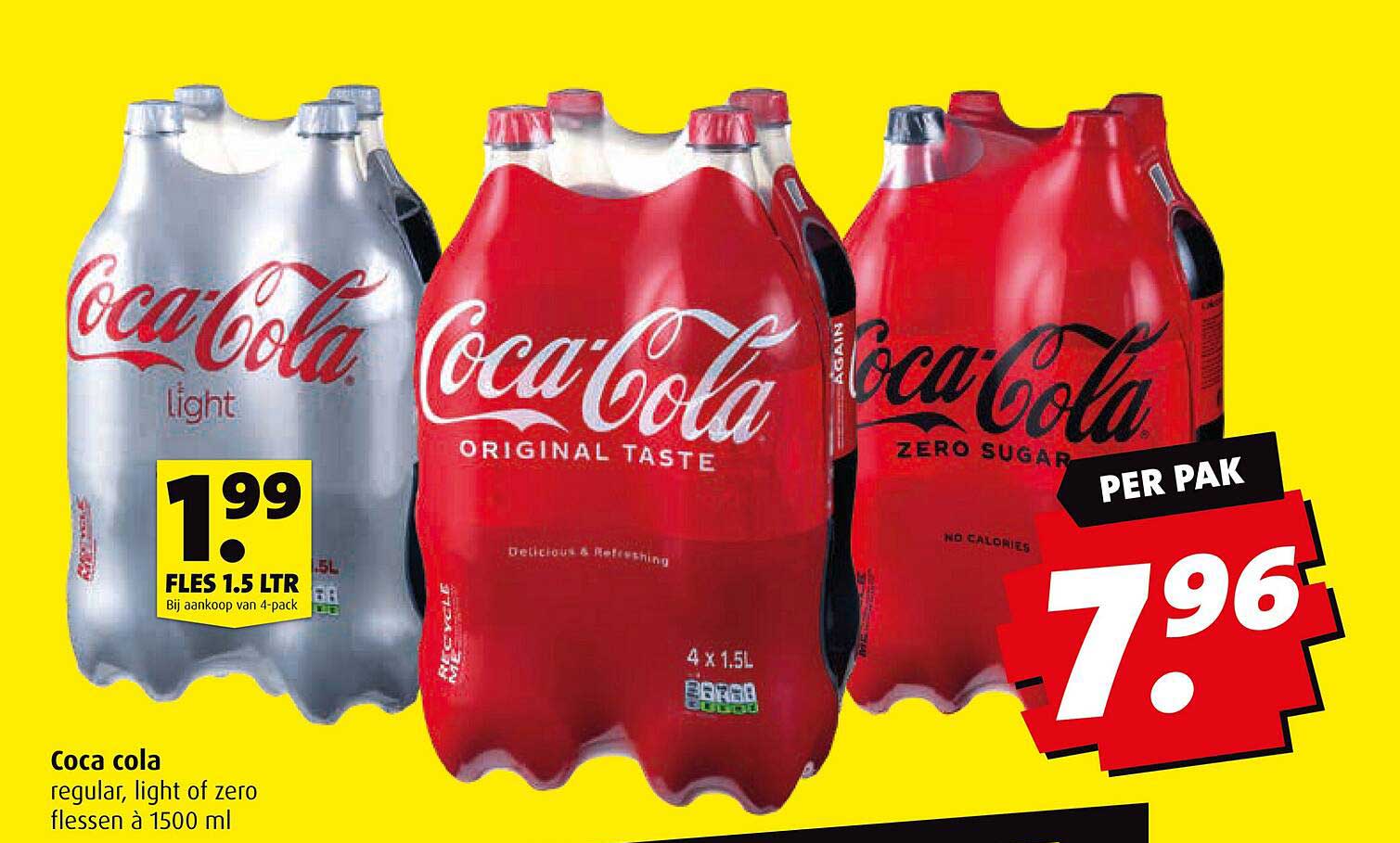 Coca cola regular, light of zero flessen à 1500 ml