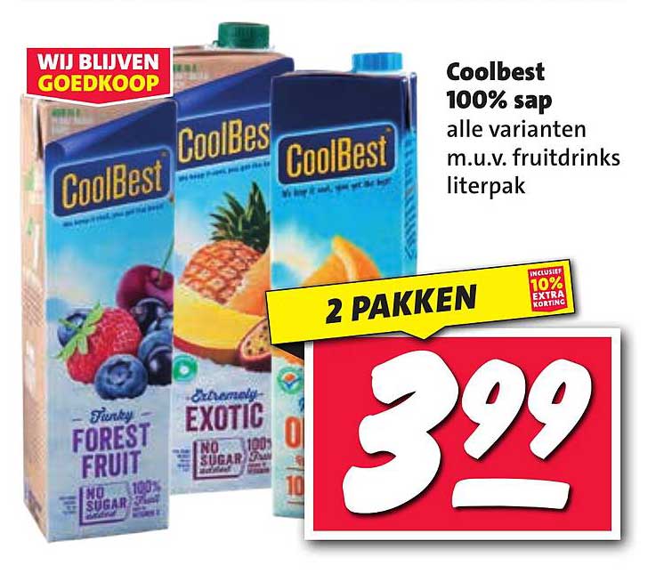 Coolbest 100% sap alle varianten m.u.v. fruitdrinks literpak