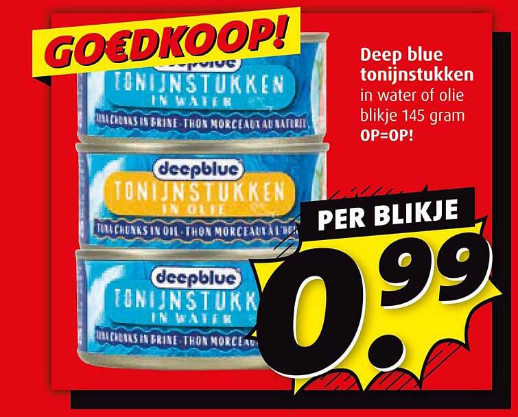 Deep blue tonijnstukken in water of olie blikje 145 gram