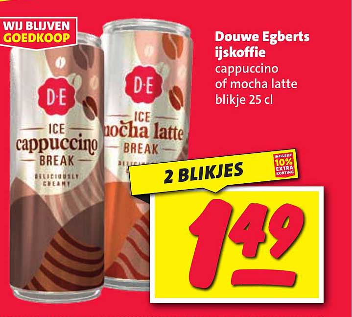 Douwe Egberts ijskoffie cappuccino of mocha latte blijkje 25 cl