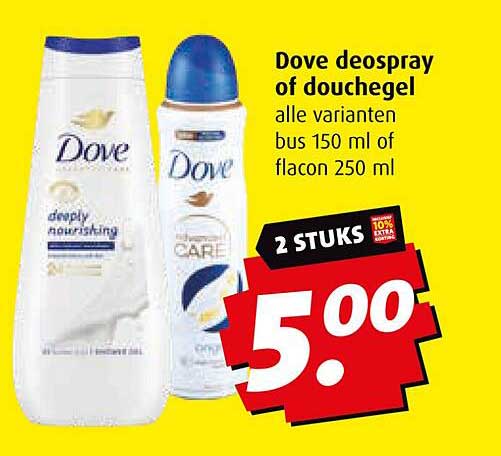 Dove deospray of douchegel alle varianten bus 150 ml of flacon 250 ml