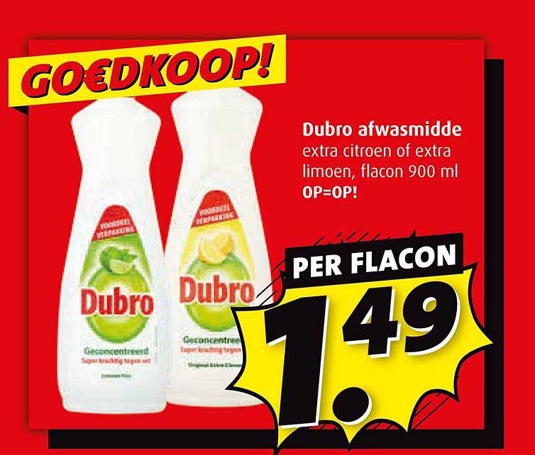 Dubro afwasmiddel extra citroen of extra limoen, flacon 900 ml OP=OP!