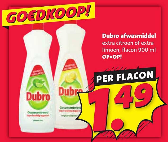 Dubro afwasmiddel extra citroen of extra limoen, flacon 900 ml OP=OP!