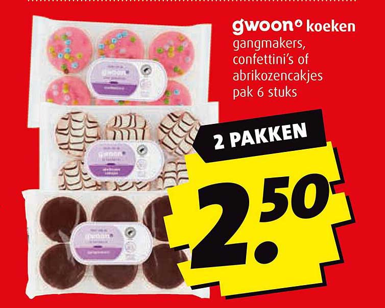 gwoon koeken gangmakers, confettini's of abrikozencakjes pak 6 stuks
