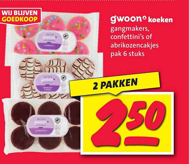 gwoon koeken gangmakers, confettini’s of abrikozenkajs pak 6 stuks