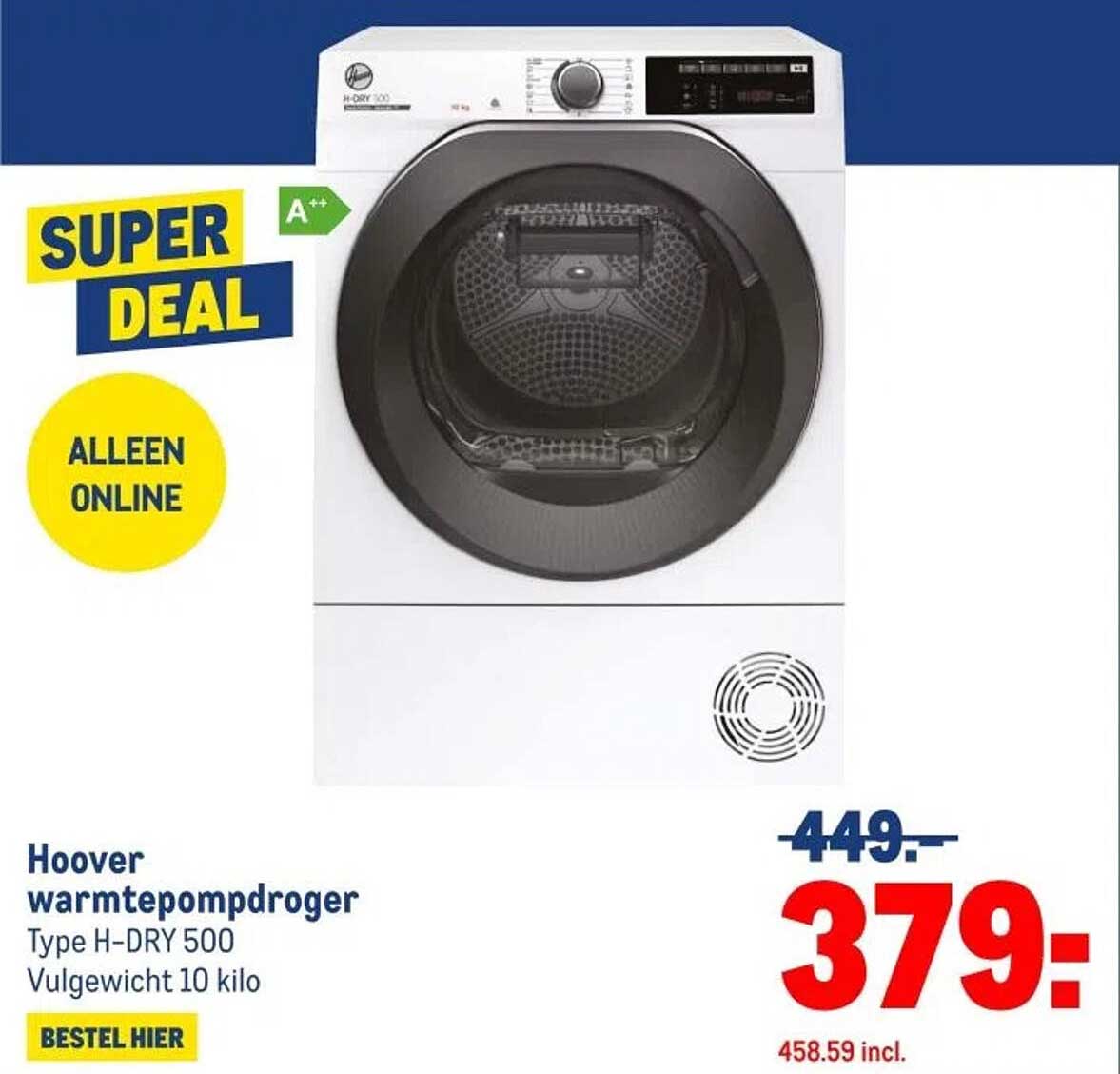 Hoover warmtepompdroger Type H-DRY 500 Vulgewicht 10 kilo
