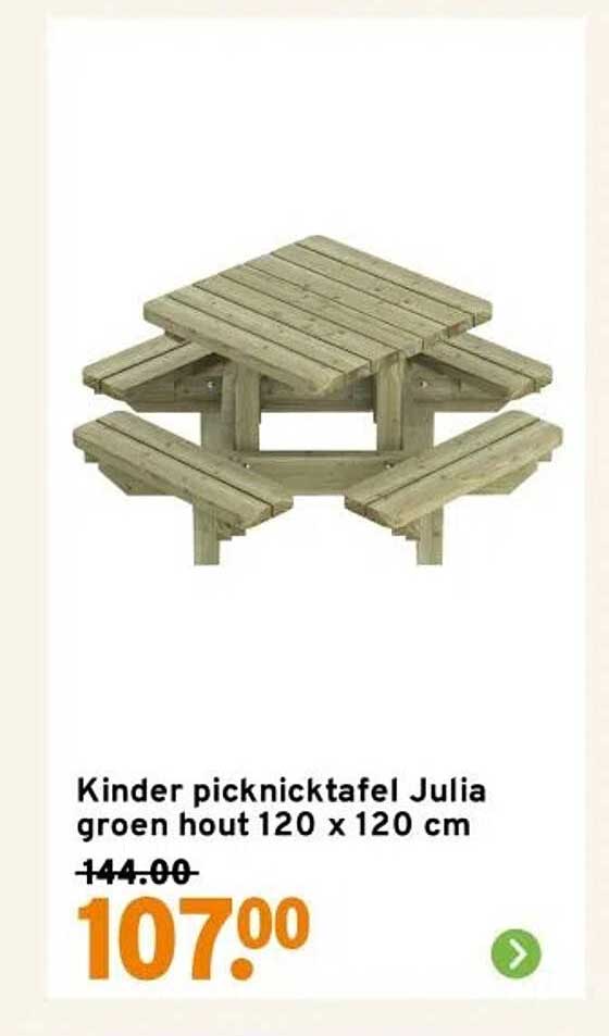Kinder picknicktafel Julia groen hout 120 x 120 cm