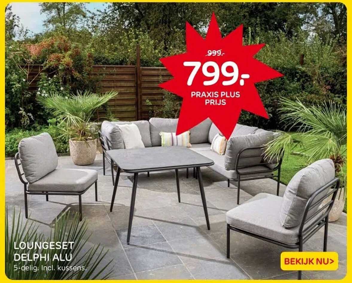 LOUNGSET DELPHI ALU 5-delig, Incl. kussens.