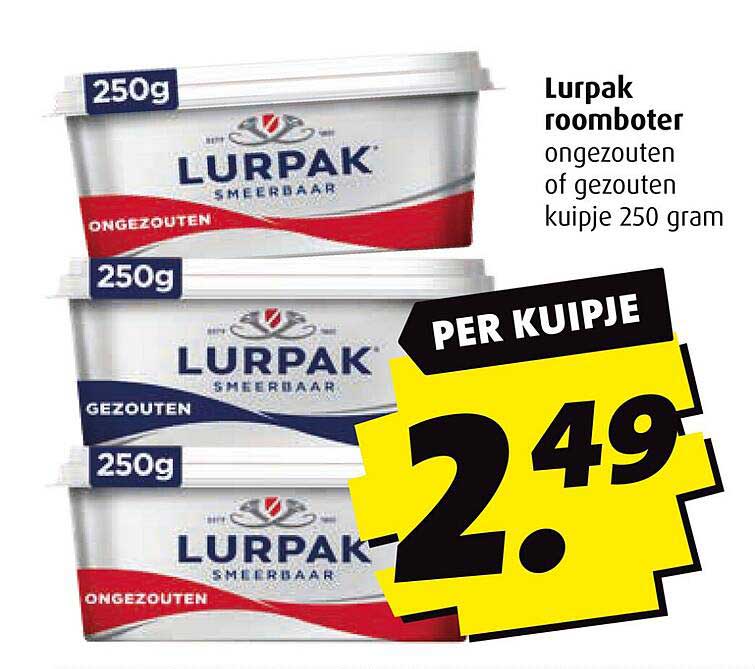 Lurpak roomboter ongezouten of gezouten kuipje 250 gram